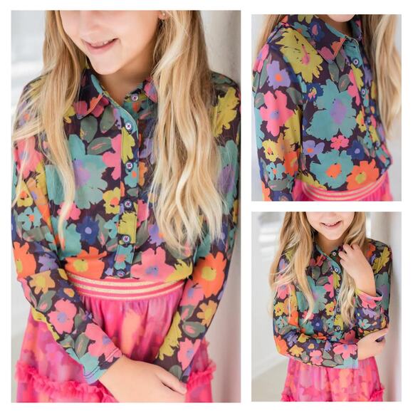 NEW Finding Foxtale Girls Flower Power Blouse Size 10 Colorful Soft 70s Hippie - Picture 1 of 7